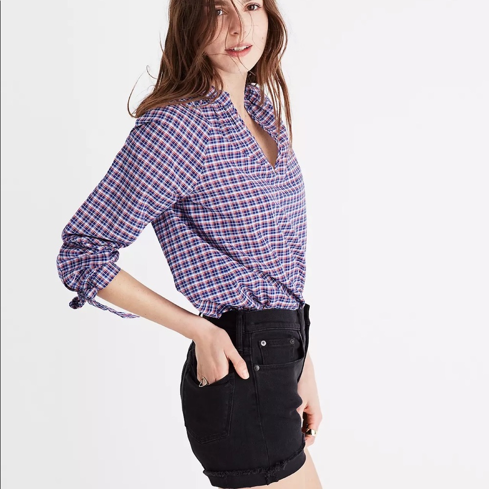 Madewell Tie-Sleeve Plaid Popover | S